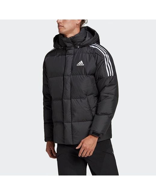 Adidas Black 3St Puff Down J Stay Warm Sports Hooded Down Jacket for men