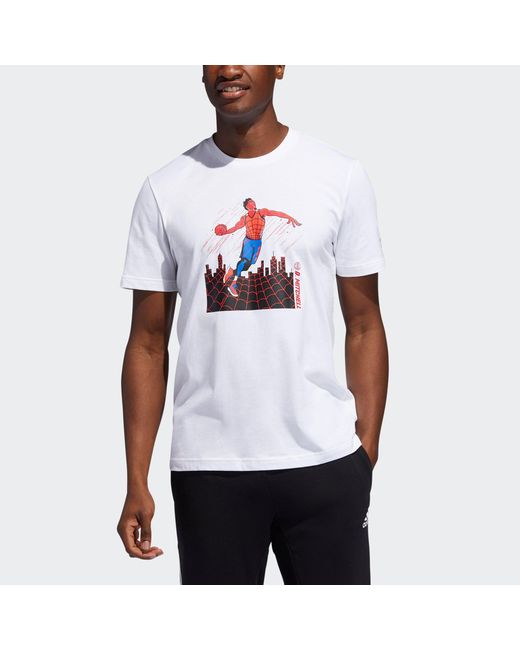 Adidas White X Marvel/ Marvel Dm Spiderman 1 Printing Basketball Sports Round Neck Short Sleeve T-Shirt for men