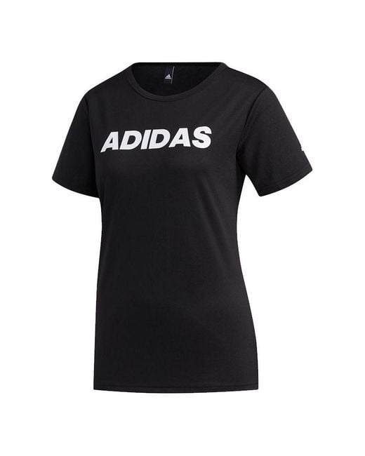 Adidas Black (Wmns) Mh Cap Lin T Contrasting Colors Alphabet Printing Sports Short Sleeve