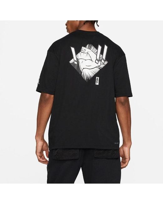 Nike Black Jordan Dri-Fit Zion Basketball Sports Printing Knit Round Neck Short Sleeve T-Shirt for men