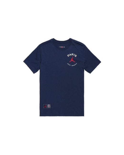 Nike Blue Paris Saint-Germain Team Logo Logo Printing Sports Round Neck Short Sleeve for men