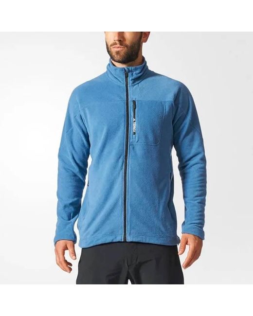 Adidas Blue Casual Sports Fleece Stand Collar Slim Fit Jacket for men