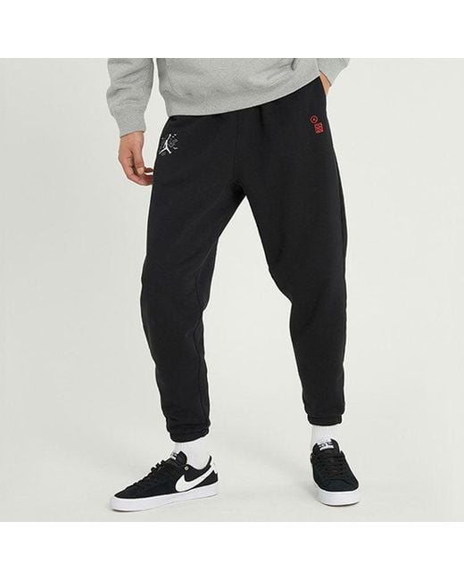 Nike Black J Cny Pant New Year's Edition Logo Embroidered Knit Bundle Feet Sports Pants/Trousers/Joggers for men