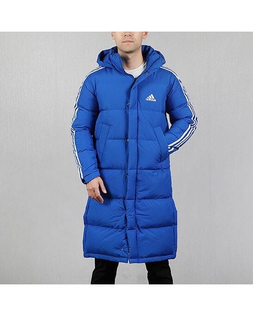Adidas Blue 3St Long Parka Windproof Stay Warm Hooded Down Jacket for men