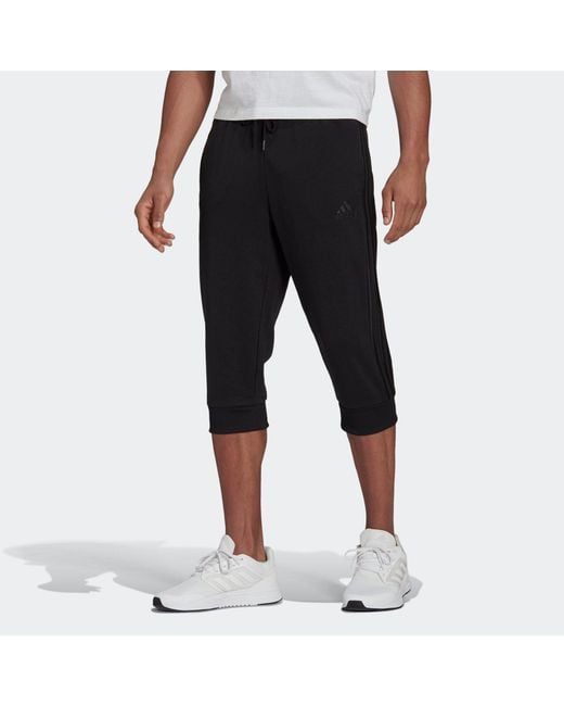 Adidas Black M 3S Ft Tc 34Pt Embroidered Logo Stripe Knit Bundle Feet Cropped Pants for men