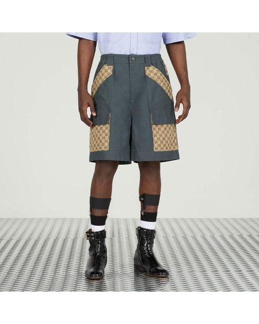 Gucci Blue Cotton Canvas Bermuda Gg Insert Shorts 'Dark' for men
