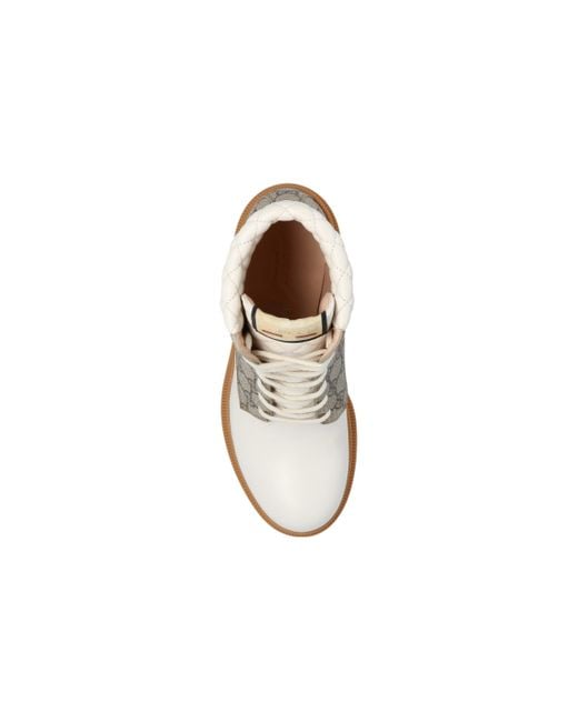 Gucci White GG Supreme Canvas & Leather Bootie