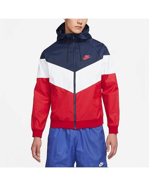 Nike Red Sportswear Windrunner Casual Hooded Track Jacket for men