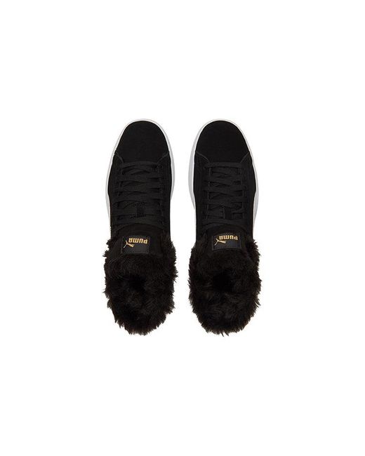 PUMA Black (Wmns) Smash V2 Plus Fleece Mid-Top Sneakers