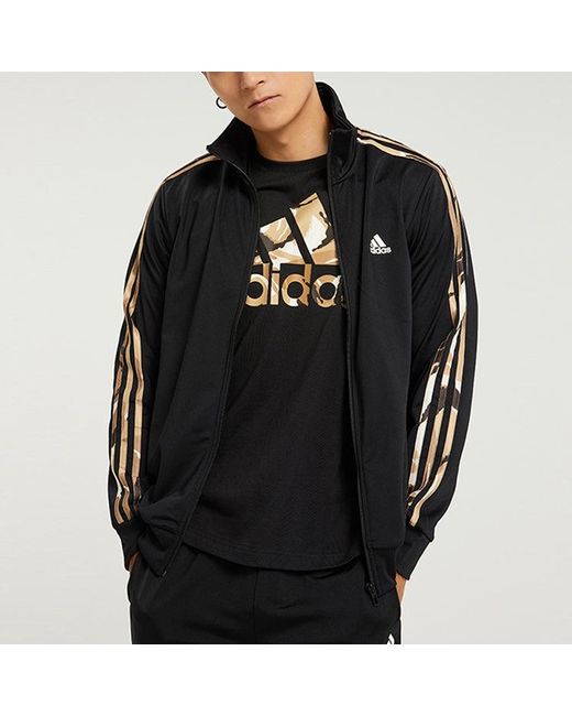 Adidas Black 3S Tt Tric Camouflage Stripe Sports Knit Stand Collar Jacket Autumn for men