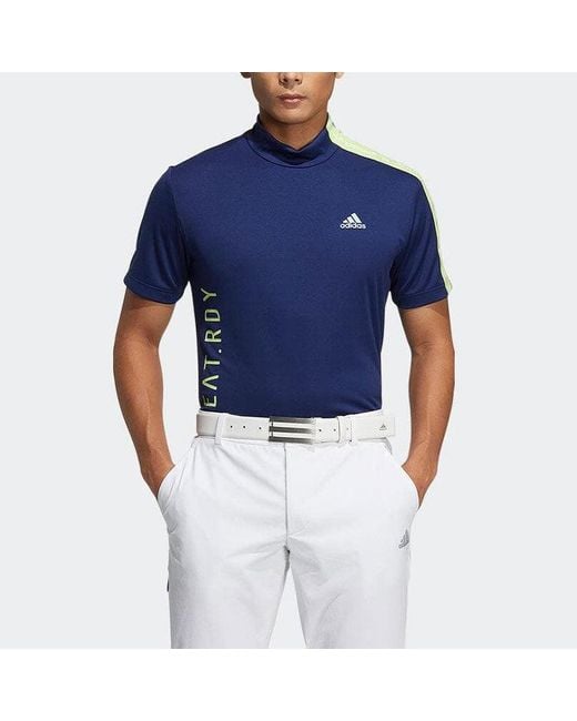 Adidas Blue Printing Alphabet Logo Splicing Stand Collar Short Sleeve for men