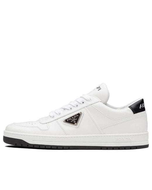 Prada White (Wmns) Downtown Perforated Leather Sneakers