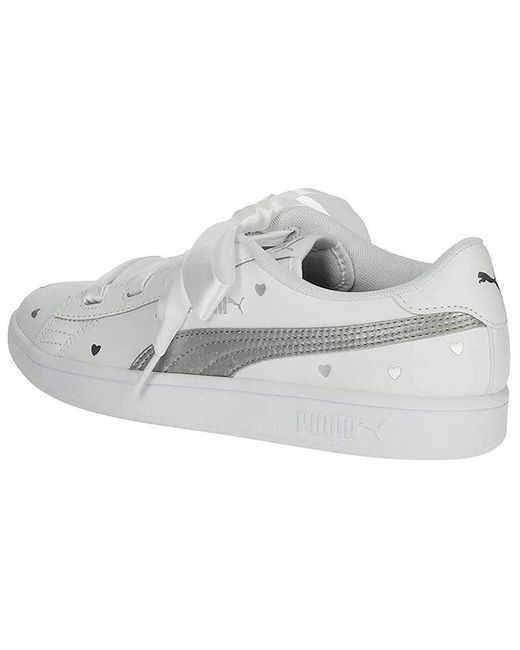 PUMA White (Wmns) Smash V2 Ribbon Retro Low Tops Casual Skateboarding Shoes