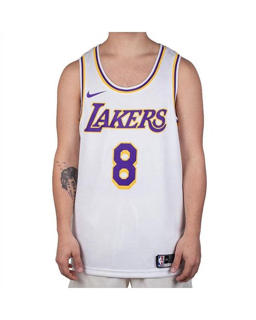 Nike White Nba Basketball Sports Jersey Vest Sw Fan Edition Lakers Home 8 for men