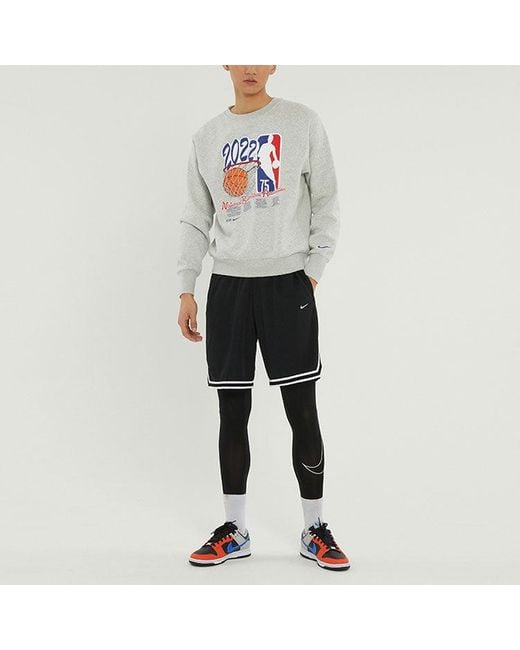 Nike Gray Nba Eam 31 Courtside Logo Printing Fleece Stay Warm Knit Pullover Round Neck for men