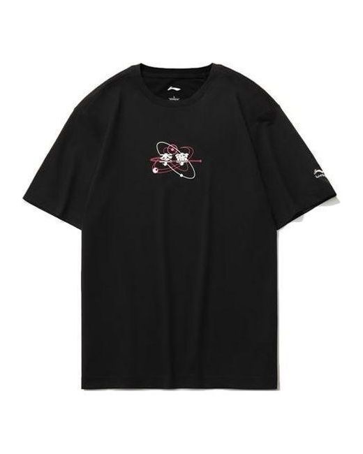 Li-ning Black Graphic Loose Fit Short Sleeve T-shirt for men