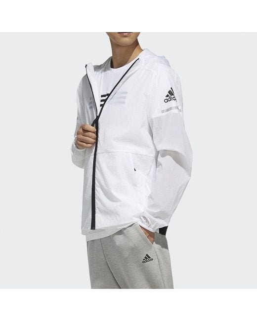 Adidas Blue Wb Light Logo Printing Woven Sports Hooded Jacket for men