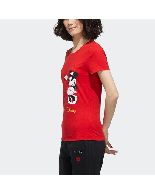 Adidas Red (Wmns) Neo X Disney Mickey Mouse Crossover Casual Sports Round Neck Short Sleeve