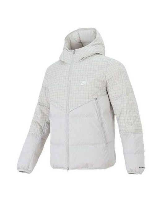 Nike Gray Plaid Splicing Sports Stay Warm Hooded Down Jacket for men