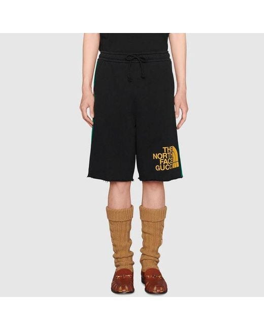Gucci Black X The North Face Crossover Webbing Printing Cotton Shorts for men
