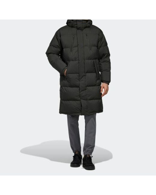 Adidas Black Puffy Long Down Stay Warm Outdoor Sports Hooded Down Jacket for men
