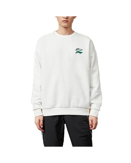 Li-ning White Round Neck Casual Sports Long Sleeves Pullover for men