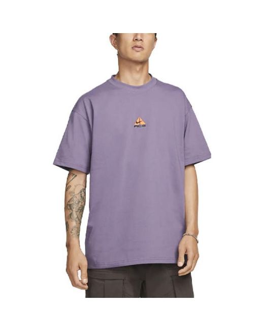 Nike Purple Acg Solid Color Small Logo Round Neck Casual Short Sleeve for men
