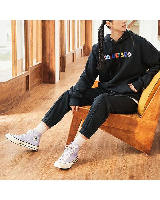 Converse Blue (Wmns) Contrasting Colors Alphabet Embroidered Knit Hoodie