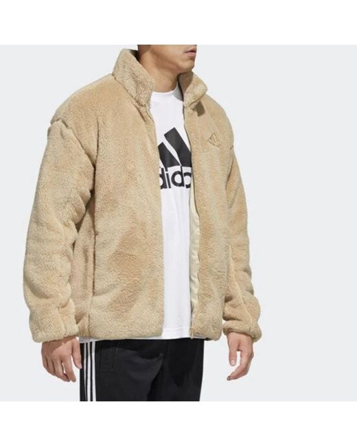 Adidas Natural Solid Color Casual Sports Stay Warm Stand Collar Jacket for men