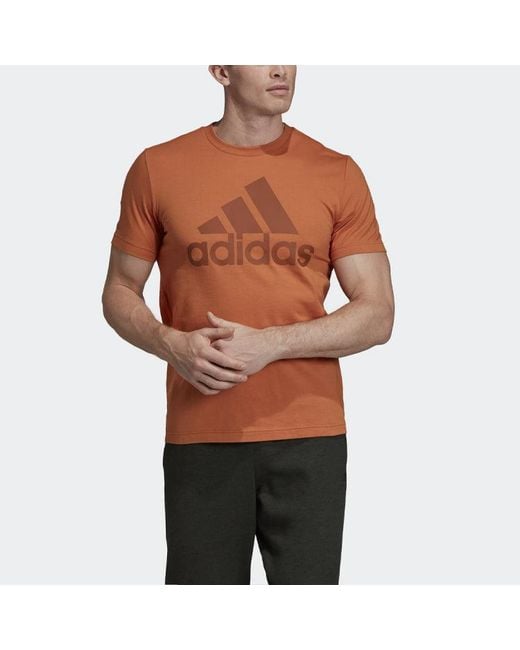 Adidas Orange Mh Bos Tee Gym Training Sports Round Neck Short Sleeve Khaki for men