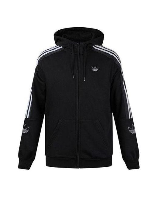 Adidas Black Originals Outline Fzh Flc Hooded Sports Zipper Jacket for men