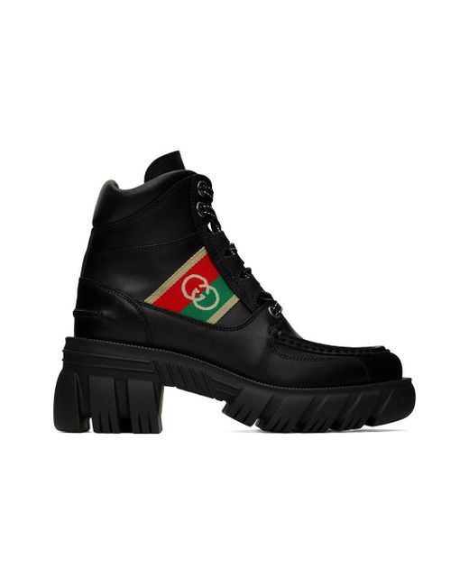 Gucci Black (Wmns) Interlocking Lace-Up Boots