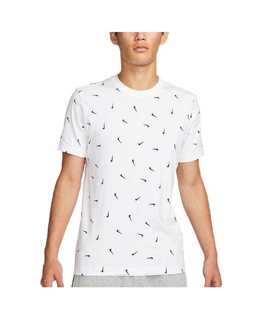 Nike White Logo Full Print Round Neck Pullover Short Sleeve T-Shirt for men
