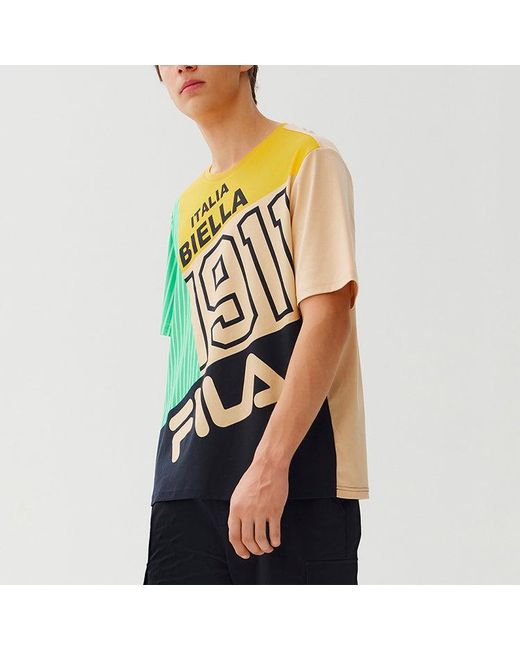 Fila Black Contrast Color Stitching Logo Short Sleeve for men