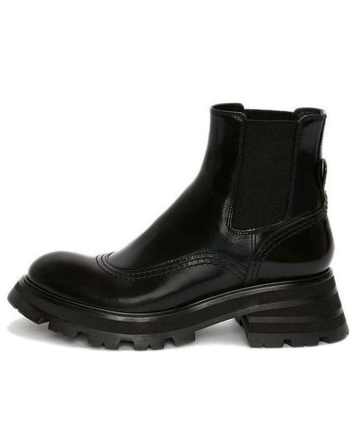 McQueen Black (Wmns) Leather Chelsea Ankle Boots