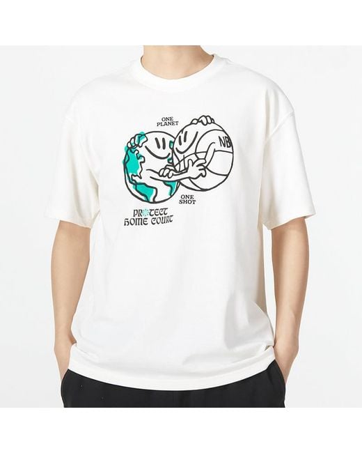 Nike White Basketball Earth Pattern Printing Round Neck Short Sleeve for men