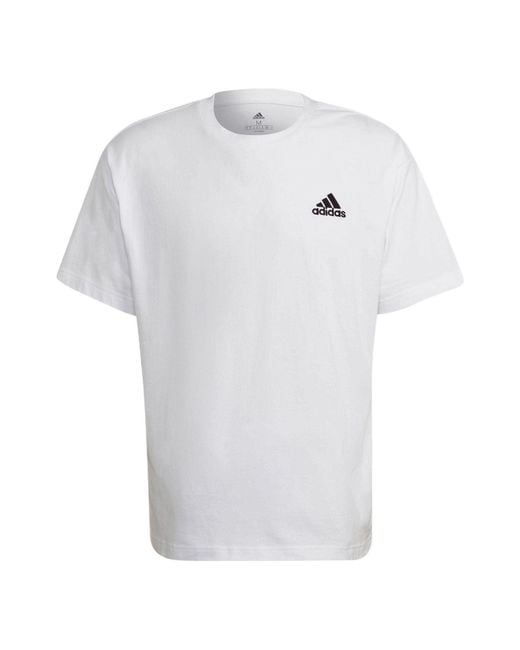 Adidas White Logo Solid Color Round Neck Loose Short Sleeve Couple Style for men