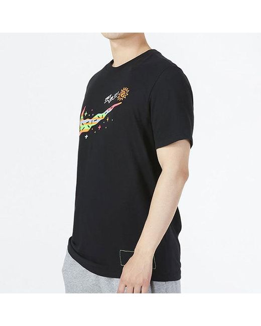 Nike Black Printing Large Logo Casual Round Neck Short Sleeve T-Shirt for men