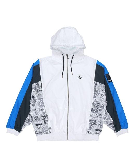 Adidas Blue Originals X Disney Crossover Manga Wb Pattern Sports Hooded Jacket for men