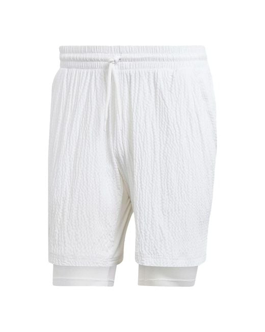 Adidas White Aeroready Pro Two-In-One Seersucker Tennis Shorts for men