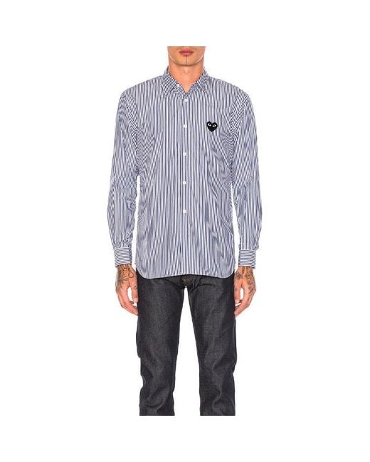 COMME DES GARÇONS PLAY Blue Emblem Striped Button Down for men