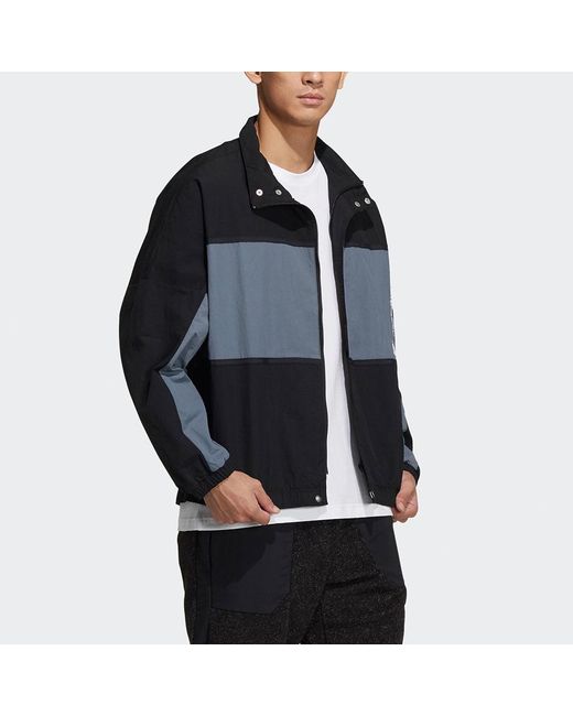 Adidas Blue M Wrd Wov Jkt Sports Loose Contrasting Colors Woven Stand Collar Jacket for men
