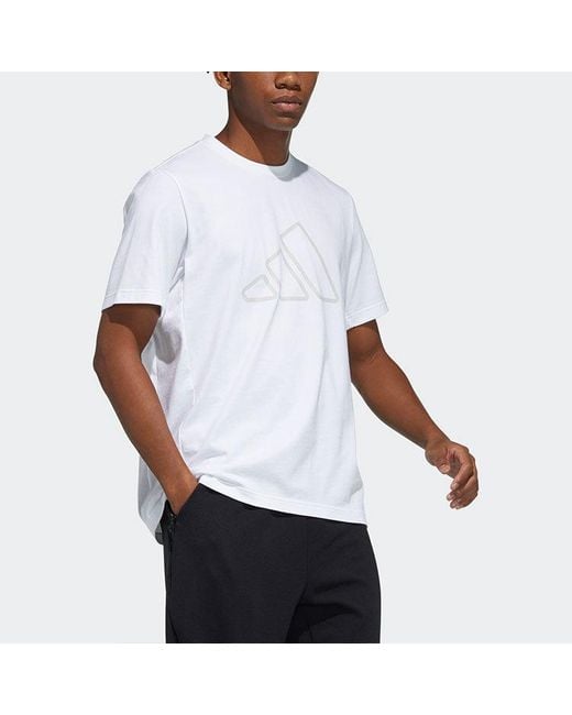 Adidas White Th Tee Techgfx Logo Printing Sports Training Short Sleeve for men