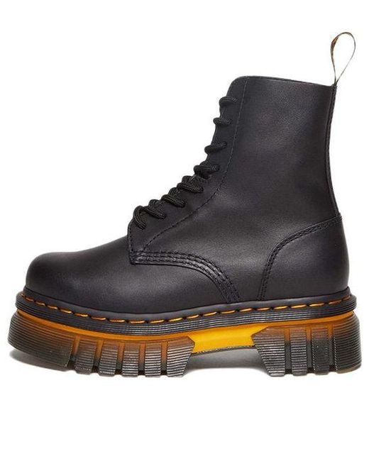 Dr. Martens Black Audrick Contrast Sole Leather Platform Ankle Boots