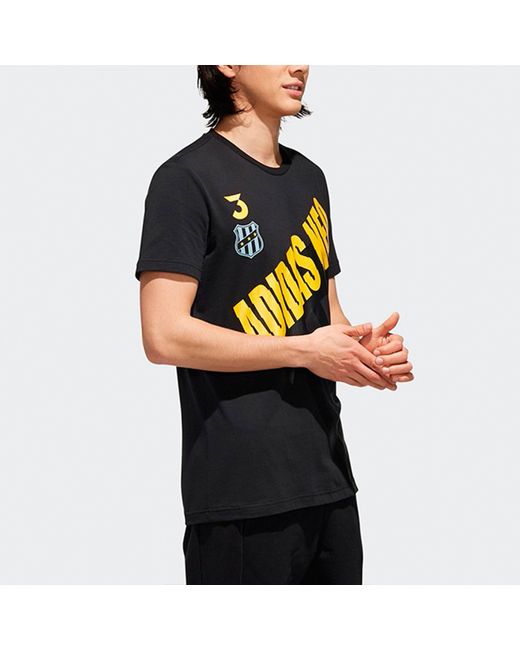 Adidas Black Neo Fav Brnd Gr T Large Logo Printing Knit Sports Short Sleeve for men