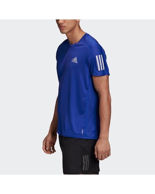 Adidas Blue Own The Run Tee Training Sports Reflective Stripe Short Sleeve for men