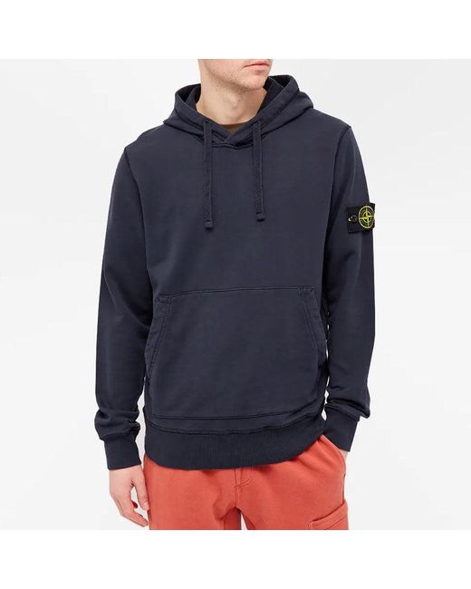 Stone Island Blue Garment Dyed Hoodie for men