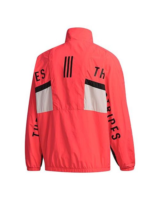 Adidas Red Alphabet Colorblock Stand Collar Jacket for men