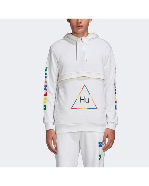 Adidas White Originals X Crossover Printing Half Zipper Hooded Casual Sports for men
