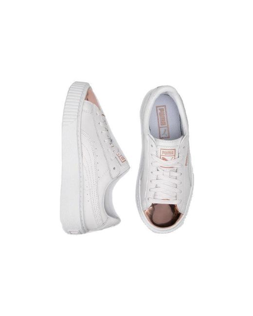 PUMA White (Wmns) Basket Platform Metallic Rose'